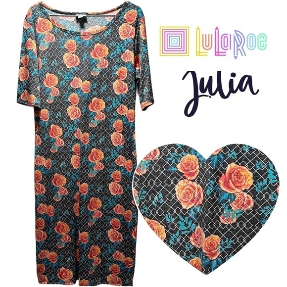 NWT LulaRoe Julia Dress Small Soft High Scoop KneeLength PencilSkirt Large 12-14 - Picture 4 of 13